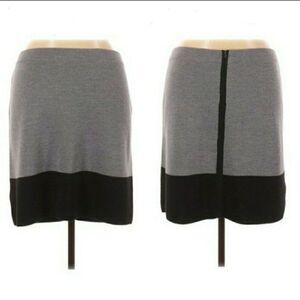 Ann Taylor Loft Skirt Straight Wool Knit Color Blocked Black Gray Size XL